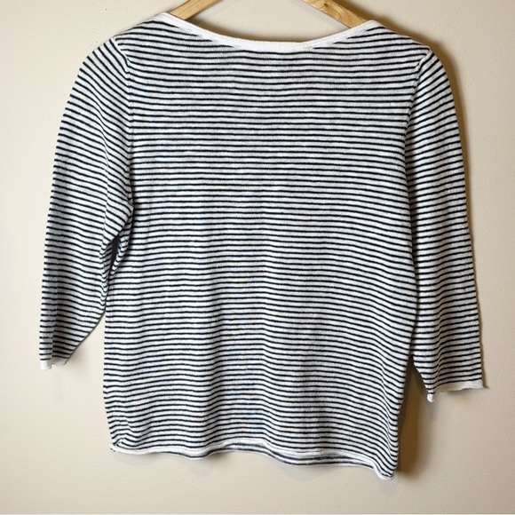Eileen Fisher Organic Cotton Linen Blend Black and White Stripe Knit Top Size PM - Picture 2 of 6